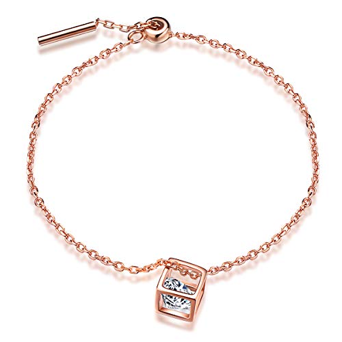 Yumilok 925 Sterling Silber "Zauberwürfel Voller Liebe" Einfache Charm-Armband Armkette Armschmuck für Damen Frauen Mädchen,Rosegold von Yumilok