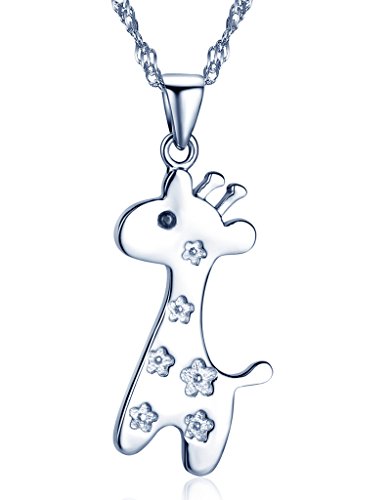 Yumilok 925 Sterling Silber Zierliche Giraffe Hirschkalb Anhänger Halskette Kette mit Anhänger für Damen Kinder Hirsche Liebhaber von Yumilok