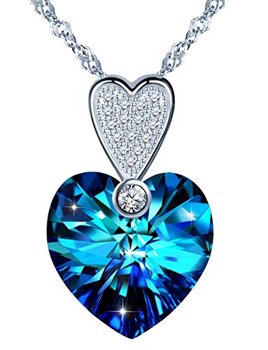 Yumilok 925 Sterling Silber Zirkonia Blau Swarovski Elemente "Herz des Ozeans" Halskette Herzen Anhänger Kette mit Anhänger für Damen Mädchen von Yumilok