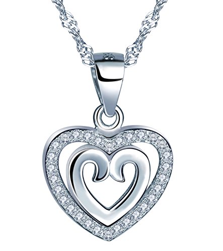 Yumilok 925 Sterling Silber Zirkonia Doppel Hohle Herzen Anhänger Halskette Kette mit Anhänger Herzkette für Damen Mädchen von Yumilok