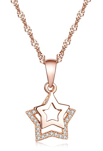 Yumilok 925 Sterling Silber Zirkonia Doppel Sterne Anhänger Halskette Kette mit Anhänger Sternkette für Damen Mädchen, Roségold/Silber (Roségold) von Yumilok