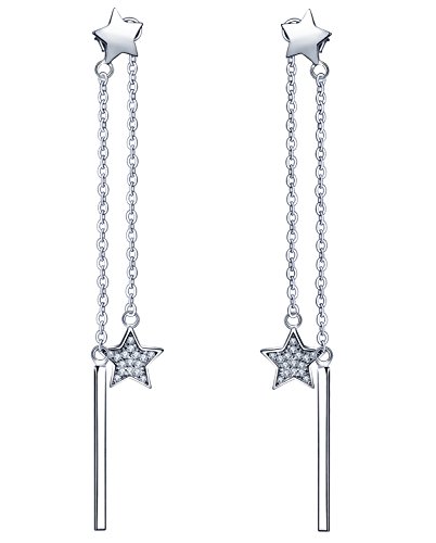 Yumilok 925 Sterling Silber Zirkonia Doppel Sterne Stab Ohrhänger Ohrring Jackets Hypoallergen DIY Ohrschmuck für Damen Mädchen Yumilok 925 Sterling Silber Zirkonia Doppel Sterne Stab Ohrhänger Ohrring Jackets Hypoallergen DIY Ohrschmuck für Damen Mädchen von Yumilok