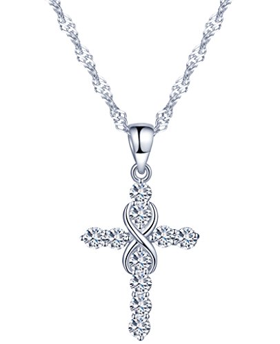 Yumilok 925 Sterling Silber Zirkonia Einzigartig Kreuz Unendlichkeit Zeichen Charm Anhänger Halskette Kette mit Anhänger für Damen Mädchen von Yumilok