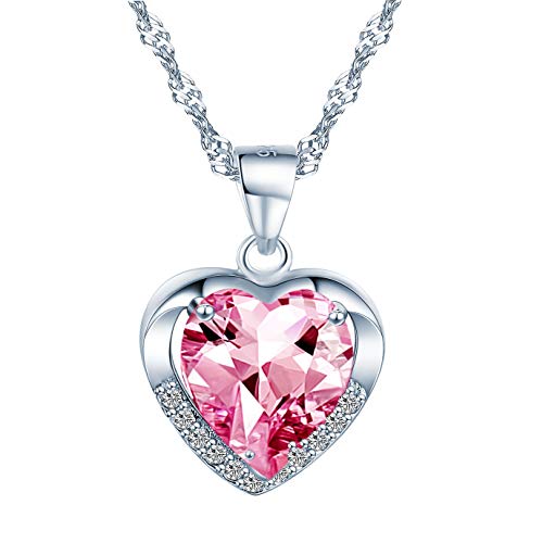 Yumilok Kette Damen Halskette mit Herz Anhänger Herzkette aus 925 Sterling Silber rose Zirkonia Geschenk für Frau Frauen MaMa Freundin an Geburtstags Weihnachten Valentinstag von Yumilok