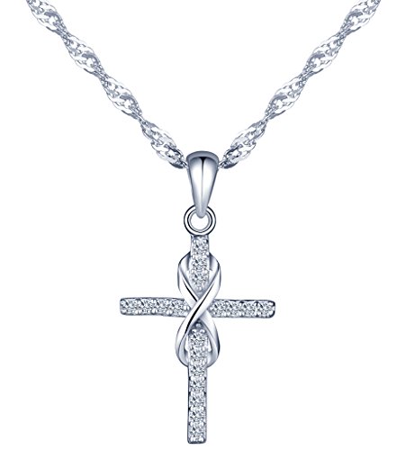 Yumilok Damen Halskette mit Kreuz Anhänger Basic Religion in 925 Sterling Silber Unendlichkeit Damen Kette Zirkonia 45 cm lang für Damen Herren von Yumilok