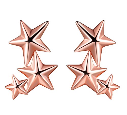 Yumilok 925 Sterling Silber Zirkonia Sterne Ohrstecker Ohrringe Hypoallergen Ohrschmuck Ear Cuffs für Damen Frauen Mädchen (Silber roségoldet) von Yumilok