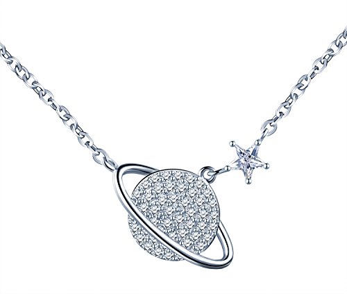 Yumilok 925 Sterling Silber Zirkonia Weltraum Stern Anhänger Halskette Verstellbare Kette mit Anhänger für Damen Mädchen von Yumilok