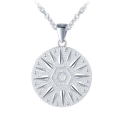 Yumilok 925 Sterling silber Damen Halskette Sonne Kreis Anhänger Sonnenanhänger Sun Münze Kette Choker für Frauen Damen von Yumilok