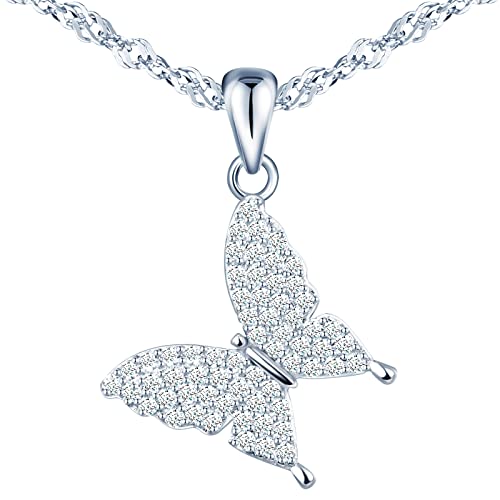 Yumilok 925 Sterlingsilber Damen Kette mit Anhänger Schmetterling Zirkonia Halskette mit Anhänger für Frauen Mädchen von Yumilok