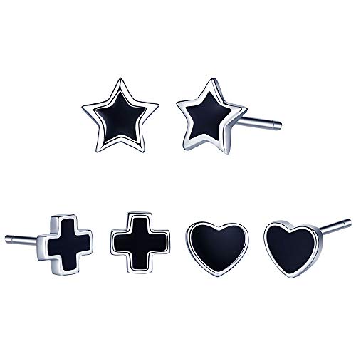 Yumilok 925 silber Damen Ohrstecker Ohrringe Ohrschmuck Set Basic 3 Paar in Herz Stern Kreu Schwarz für Frauen Männer Herren Yumilok 925 silber Damen Ohrstecker Ohrringe Ohrschmuck Set Basic 3 Paar in Herz Stern Kreu Schwarz für Frauen Männer Herren von Yumilok