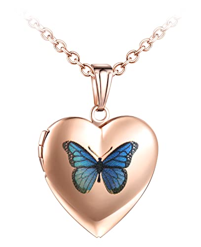 Yumilok Amulett Kette Damen Herz Foto Medaillon Schmetterling Anhänger für Frauen Bild Medaillon Schmuck Geschenke für Frauen Mädchen von Yumilok