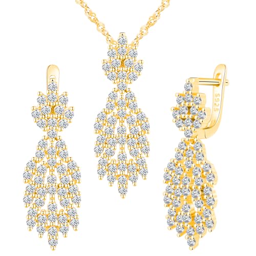 Yumilok Blatt Quasten Ohrringe Micro Pave Cubic Zirconia Kleine Creolen Ohrringe Damen Halskette Kette mit Anhänger Gold von Yumilok