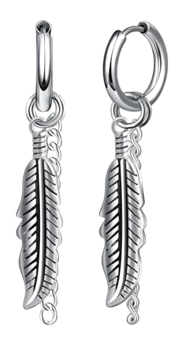 Yumilok Creolen Ohrringe Edelstahl Herren Feder Ohrhänger Damen Kette Tropfen Baumeln Ohrringe Ohrknorpel Huggie Klappcreolen von Yumilok