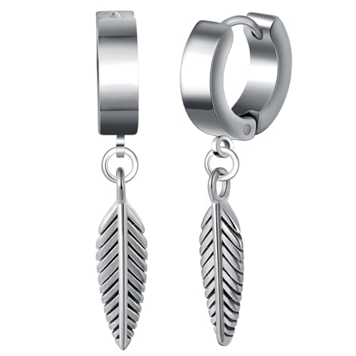 Yumilok Creolen Ohrringe Edelstahl Herren Feder Ohrhänger Klappcreolen Damen Ohrringe Edelstahl Herren Unisex Huggie Ohrknorpel Piercing von Yumilok