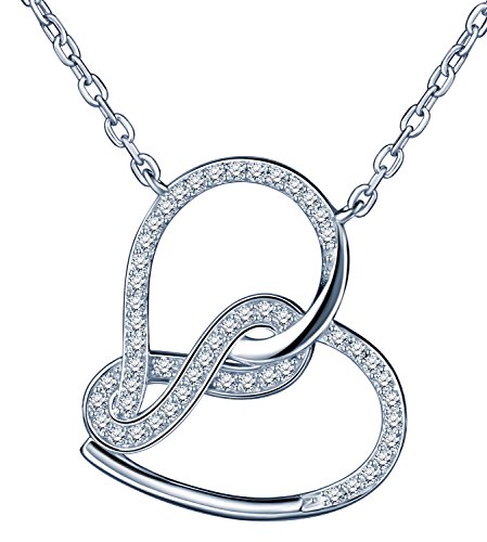 Yumilok Damen 925 Sterling Silber Zirkonia Liebe Unendlichkeit Infinity Zeichen Herzanhänger Halskette Kette mit Herz Anhänger für Frauen Mädchen von Yumilok