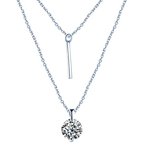 Yumilok Damen Halskette Y-kette Zweireihige mit Zirkonia Stabchen Anhänger Solitär Doppelkette Silber 925 Geschenk fur Frauen Weihanchten von Yumilok