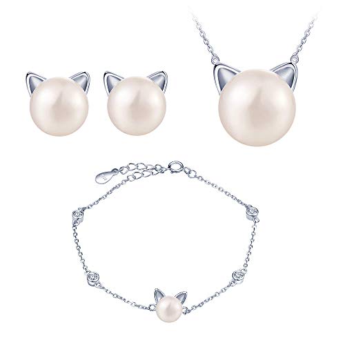 Yumilok 925 Sterling Silber Damen Halskette Kette mit Anhänger Katze Kätzchen Perlen Zirkonia Armbänder Armreifen Ohrstecker Ohrringe Schmuck Set für Frauen Mädchen Yumilok 925 Sterling Silber Damen Halskette Kette mit Anhänger Katze Kätzchen Perlen Zirkonia Armbänder Armreifen Ohrstecker Ohrringe Schmuck Set für Frauen Mädchen von Yumilok