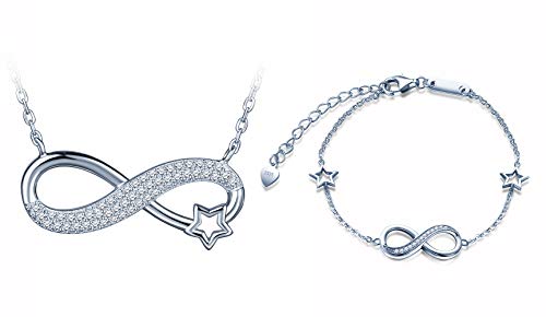 Yumilok 925 Sterling Silber Damen Halskette Armkette Kette mit Unendlichkeit Infinity Anhänger Stern Zirkonia Armband Armreifen Schmuck Set für Frauen Mädchen Yumilok 925 Sterling Silber Damen Halskette Armkette Kette mit Unendlichkeit Infinity Anhänger Stern Zirkonia Armband Armreifen Schmuck Set für Frauen Mädchen von Yumilok