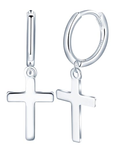 Yumilok Damen Creolen Ohrringe 925 Sterling Silber mit Kreuz Ohrstecker Kreuz Ohrringe Stecker Ohrhänger Ohrschmuck Hoop Huggie Piercing Knorpelohrringe Ohrstecker Für Frauen Mädchen von Yumilok