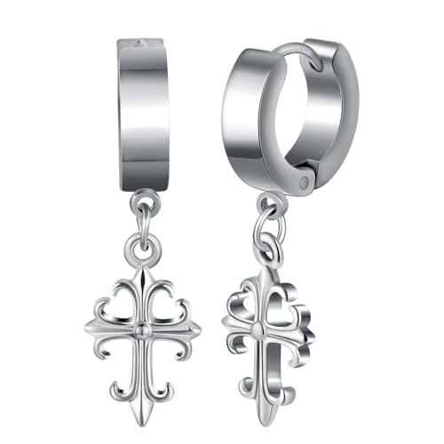 Yumilok Damen Creolen Ohrringe Herren Edelstahl Ohrstecker Kreuz Ohrhänger Klappcreolen Huggie Ohrknorpel Piercing von Yumilok