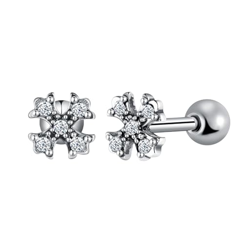 Yumilok Damen Edelstahl Ohrringe Klee Ohrstecker mit Zirkonia Barbell Stud Kleeblatt Ohrringe Ohrstecker Herren Männer Huggie Ohr Manschette von Yumilok