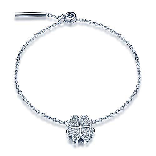 Yumilok Damen Frauen Mädchen Allergenfrei 925 Sterling Silber Vierblättriges Kleeblatt Armband Armkette Armreif,Silber von Yumilok