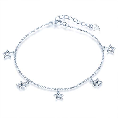 Yumilok Damen Fußkettchen mit klein Stern Sternchen Anhänger Zirkonia 925 Sterling Silber Fußkette Strand verstellbares für Mädchen mit Verschluss von Yumilok