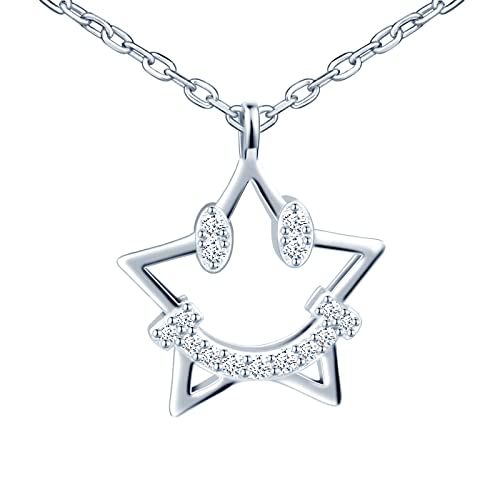 Yumilok Damen Halskette 925 Silber mit Zirkonia Steinen fünfzackiger Stern Kette mit Anhänger für Fau Kinder von Yumilok