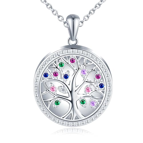 Yumilok Damen Halskette 925 Sterling Silber Kette Baum des Lebens Mutter Tochter Mehrfarbig Medaillon zum Öffnen für Bilder von Yumilok
