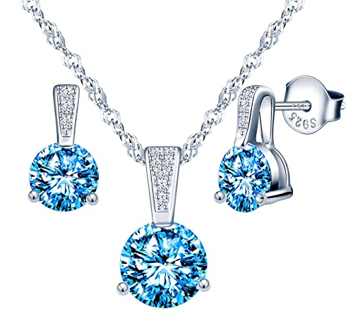 Yumilok Damen Halskette Ohrringe Schmuckset Damen Schmuckset Halskette mit Ohrringen mit Zirkonia in 925 Sterling Silber 45 cm lang von Yumilok