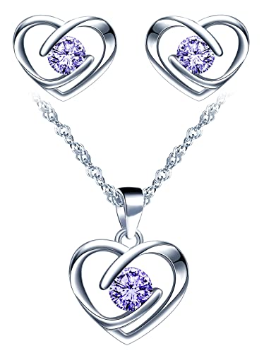 Yumilok Silber Schmuckset Damen, 925 Sterling Silber Halskette Ohrringe Set, Herz Anhänger mit 45cm Kette & Ohrstecker mit Zirkonia Geschenk für Mutter Frau von Yumilok