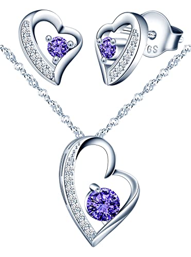 Yumilok Damen Halskette und Ohrringe Set 925 Sterling Silber Halskette Ohrringe Schmuck Set mit Anhänger Geschenke für Frauen Mädchen von Yumilok