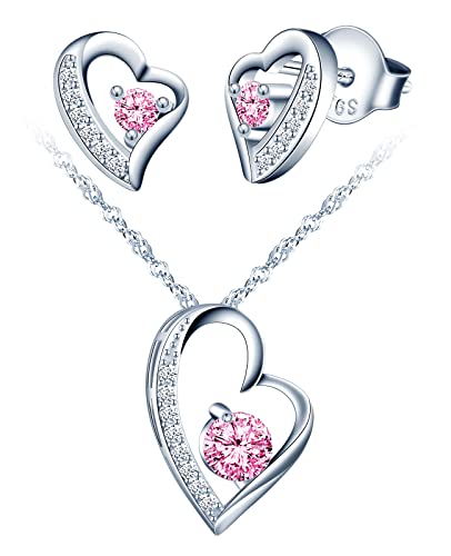 Yumilok Schmuckset Damen 925 Sterling Silber Halskette & Ohrringe Set, Herz Anhänger mit 45cm Kette & Ohrstecker mit Rose Zirkonia für Frau Yumilok Schmuckset Damen 925 Sterling Silber Halskette & Ohrringe Set, Herz Anhänger mit 45cm Kette & Ohrstecker mit Rose Zirkonia für Frau von Yumilok