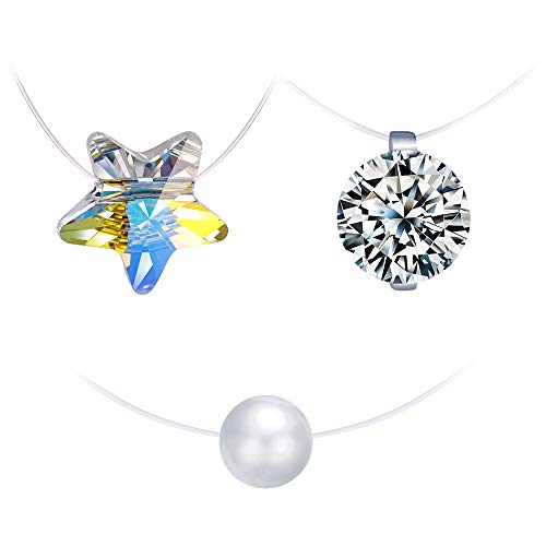 Yumilok Damen Halskette Kette Halskette Kette mit Anhänger Perle Zirkonia Solitär Strass Stern Pentagramm Silberkette Seil Basic Halsschmuck 925 Sterling Silber Schmuck Set für Mädchen von Yumilok