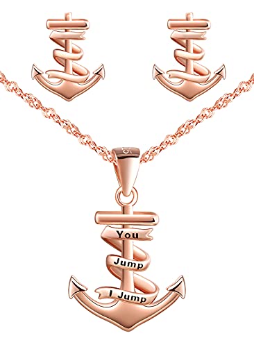 Yumilok Damen Halskette Kette Ohrringe Schmuck Sets 925 Sterling Silber Liebe mit Anker Anhänger für Damen Frauen Roségold von Yumilok