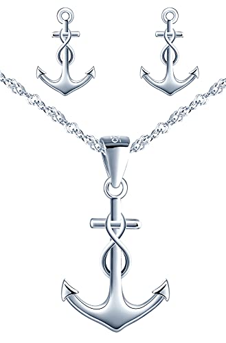 Yumilok Damen Halskette Ohrringe Schmuck Set 925 Sterling Silber Stern mit Infinity Symbol Unendlichkeit Anker Anhänger für Damen Kinder von Yumilok