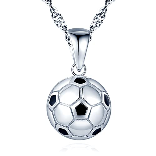 Yumilok Damen Halskette aus 925 Sterling Silber Kugel mit Anhänger Fußball Damen Halskette Kette für Damen Kinder von Yumilok