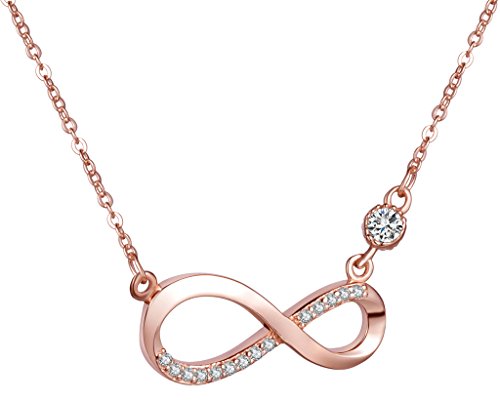 Yumilok Damen Halskette mit Unendlichkeit Infinity Symbol Anhänger Zirkonia Roségold aus 925 Sterling Silber Solitär Kette Kettenanhänger für Frauen Mädchen von Yumilok