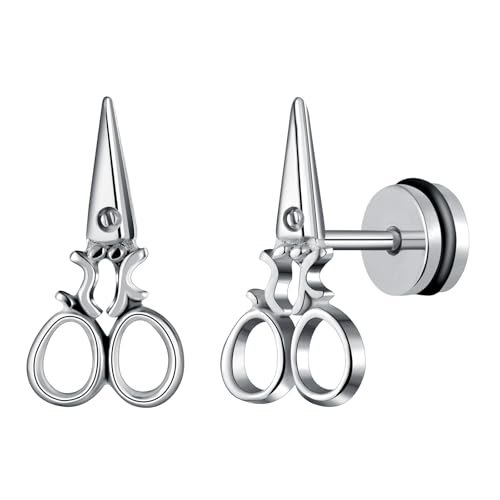 Yumilok Damen Herren Creolen Ohrringe aus Edelstahl mit Schere Ohrstecker Knorpelohrringe Piercing Huggie von Yumilok