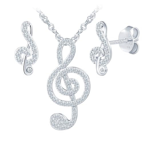 Yumilok Damen Kette Musik Musiknote Kette Damen 925 Sterling Silber Halskette mit Anhänger Musik Ohrringe Damen Ohrstecker Set Cubic Zirkonia für Frauen Damen Yumilok Damen Kette Musik Musiknote Kette Damen 925 Sterling Silber Halskette mit Anhänger Musik Ohrringe Damen Ohrstecker Set Cubic Zirkonia für Frauen Damen von Yumilok