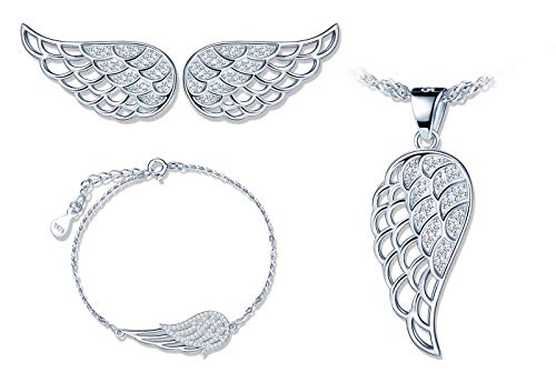 Yumilok Damen-Ketten Damen Halskette Damen Armkette Ohrstecker mit Flügel Anhänger in 925 Sterling Silber Schmuck Sets für Frauen Mädchen von Yumilok