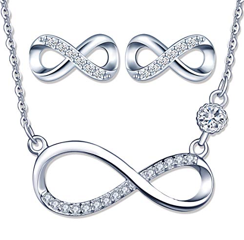 Yumilok Damen-Ketten Damen Halskette Damen-Ohrstecker mit Anhänger Infinity Unendlichkeit Symbol in 925 Sterling Silber Schmuck Sets für Frauen Mädchen von Yumilok
