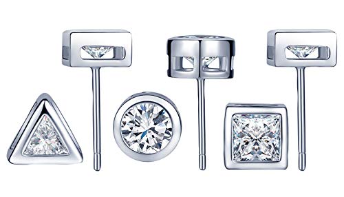 Yumilok Damen Ohrringe 925 Sterling Silber Ohrstecker mit Zirkonia 3 Paare in Rund Dreieck Würfel Ohrringe Stecker Set für Herren Mädchen von Yumilok