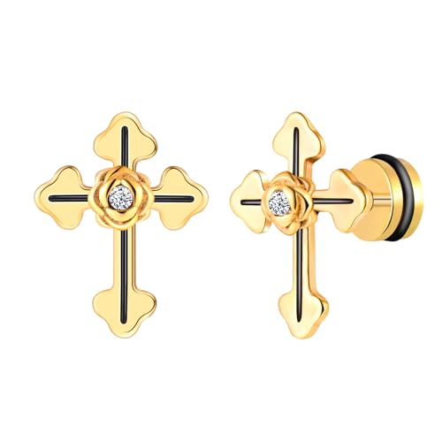 Yumilok Damen Ohrringe Clip Herren Edelstahl Piercing Kreuz kubische Zirkonia Ohrstecker Knorpelohrringe Piercing von Yumilok