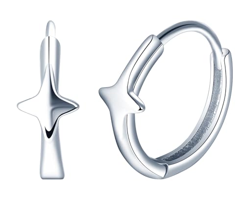 Yumilok Damen Ohrringe Creolen Silber 925 Sterling Silber Vierzackiger Stern Ohrstecker Huggie Piercing Knorpel für Frauen von Yumilok