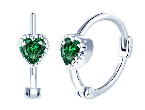 Yumilok Damen Ohrringe Creolen Silber 925 Sterling Silber Zirkonia Herz grün Damen-Ohrstecker Huggie Piercing für Frauen von Yumilok