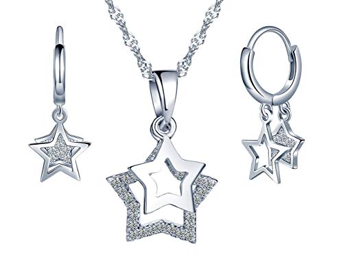 Yumilok Damen Halskette mit Stern Anhänger Damen Ohrringe Creolen Ohrstecker Zirkonia 925 Sterling Silber Schmuck Sets für Frauen Mädchen Yumilok Damen Halskette mit Stern Anhänger Damen Ohrringe Creolen Ohrstecker Zirkonia 925 Sterling Silber Schmuck Sets für Frauen Mädchen von Yumilok