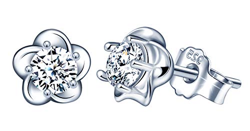 Yumilok Damen Ohrringe Ohrstecker Creolen 925 Sterling Silber Blumen Ohrschmuck Zirkonia Geschenk für Mama Frau Freundin von Yumilok
