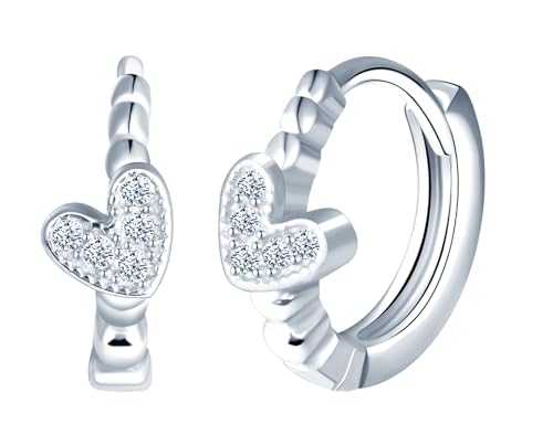 Yumilok Damen Ohrringe Ohrstecker Herz creolen klein Zirkonia 925 Sterling Silber Huggie Piercings Für Frauen von Yumilok