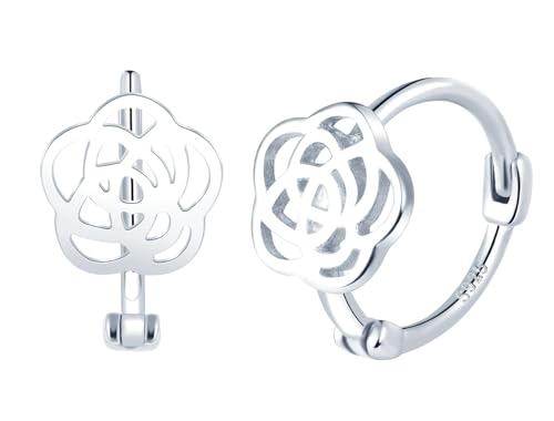 Yumilok Damen Ohrringe Ohrstecker hohl Kamelienblüte Rosen creolen klein 925 Sterling Silber Huggie Piercings Für Frauen von Yumilok
